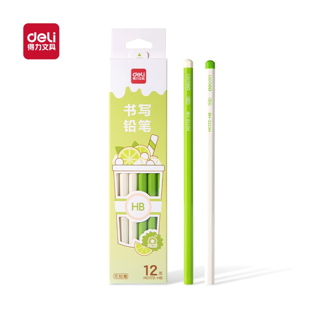DELI/得力 奶茶六角杆书写铅笔HB HC172-HB 颜色:混；包装:12支/盒；结构:六角杆；笔芯规格:HB 单位:盒