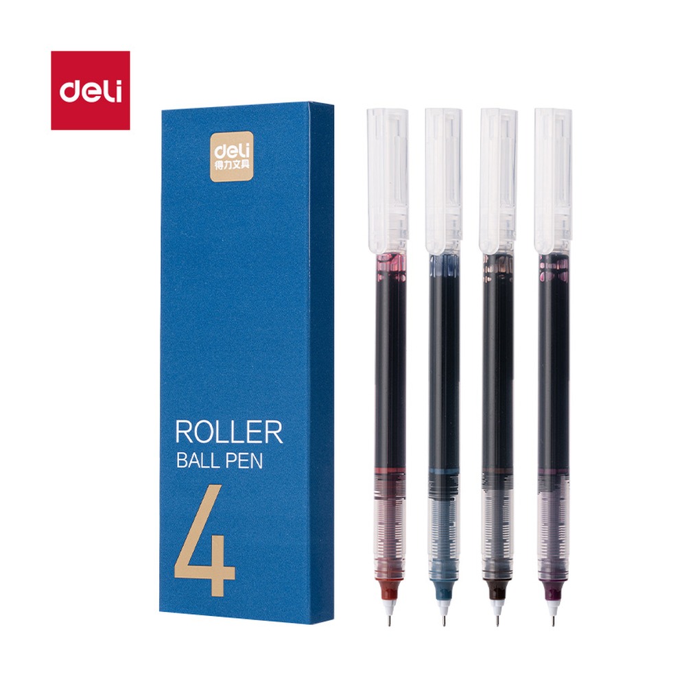 DELI/得力 直液式走珠笔全 S1726 颜色:混；尺寸:0.5mm；包装:4支/盒；笔芯规格:0.5mm全针管 单位:盒