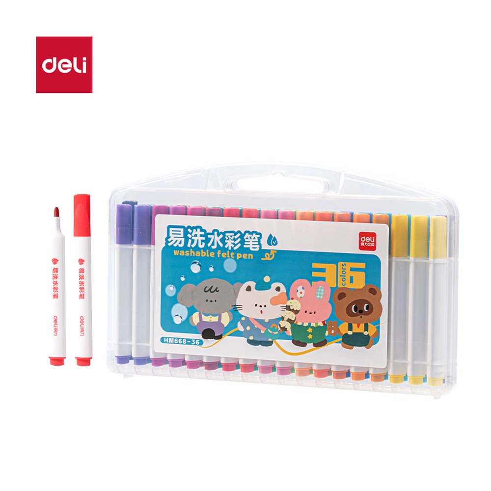 DELI/得力 三角杆易洗水彩笔 HM668-36 颜色:混；材质:PP；包装:36色/盒 单位:盒