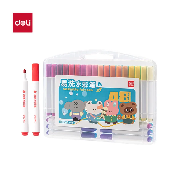 DELI/得力 三角杆易洗水彩笔 HM668-48 颜色:混；材质:PP；包装:48色/盒 单位:盒