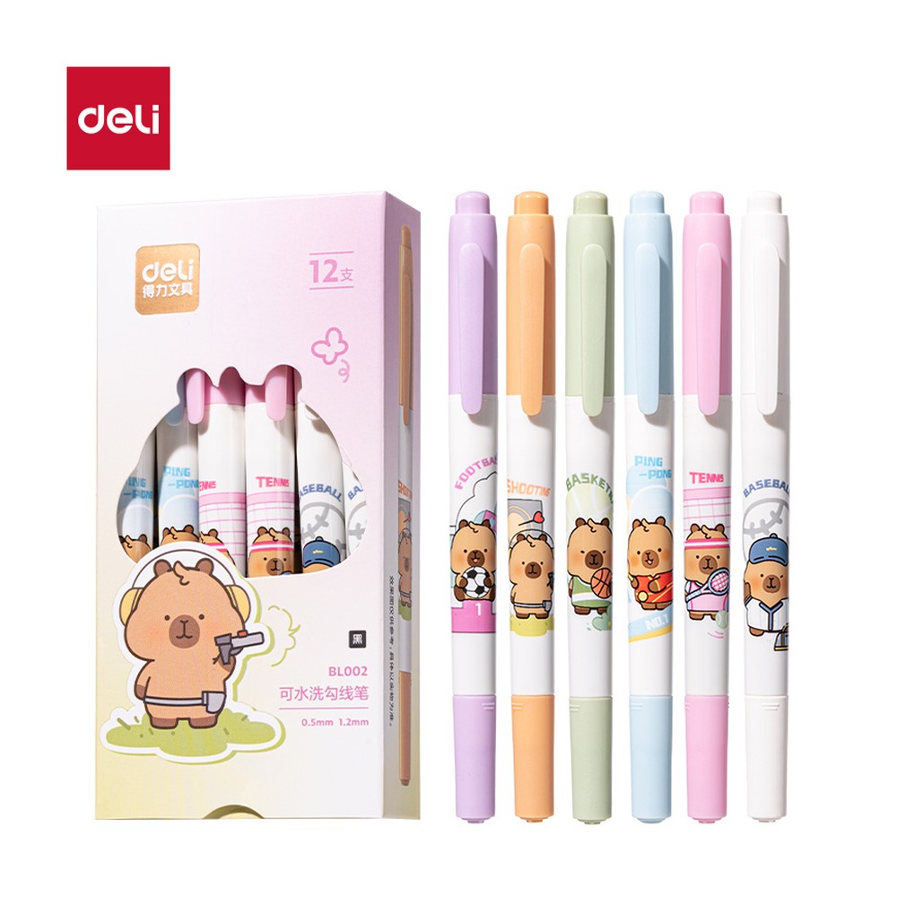 DELI/得力 卡皮巴拉可水洗勾线笔 BL002 颜色:黑 单位:支