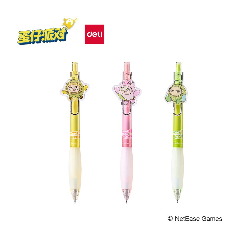 DELI/得力 蛋仔派对速干按动学生中性笔 DZ013 颜色:黑；尺寸:0.5mm；笔芯规格:0.5mmST笔头 单位:支