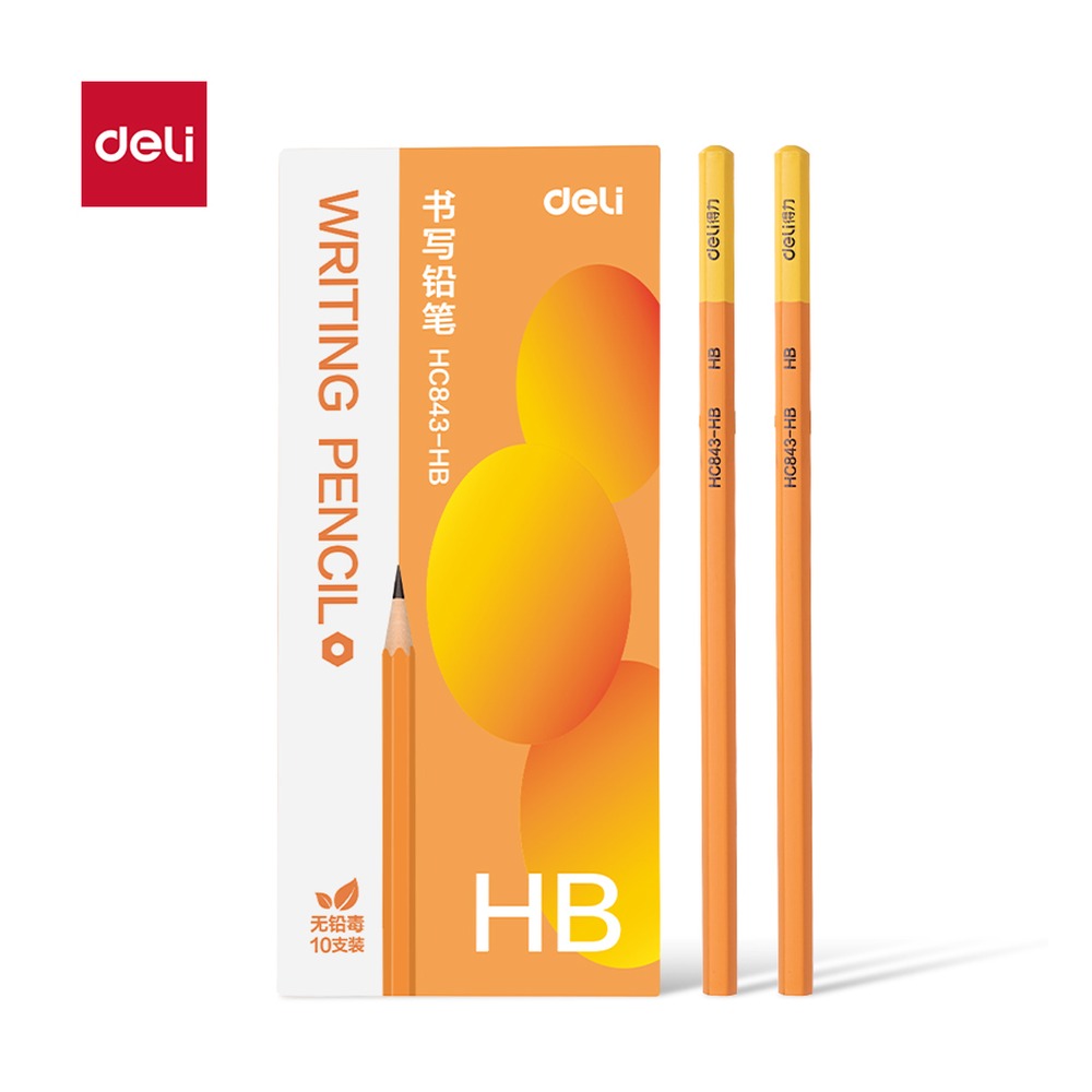 DELI/得力 橙色六角杆书写铅笔HB HC843-HB 颜色:混；包装:10支/盒 单位:盒