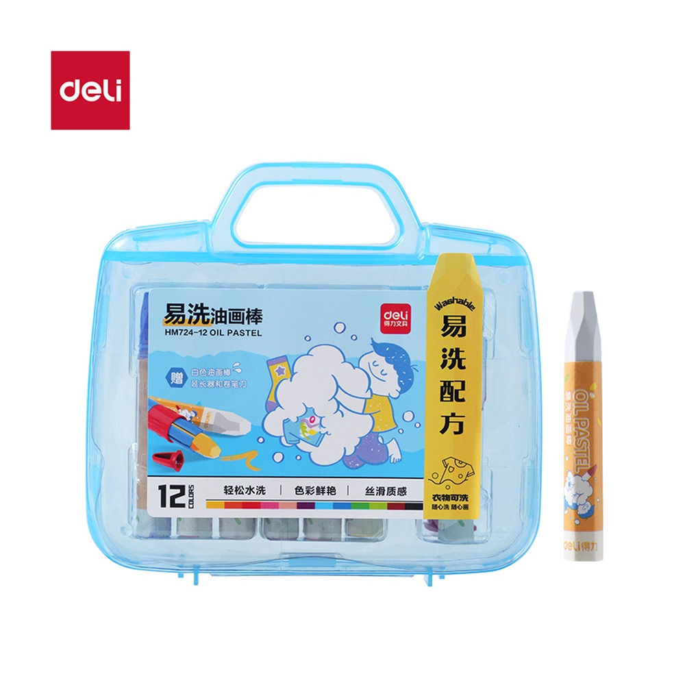 DELI/得力 易洗六角杆油画棒 HM724-12 规格:(225*210*35)mm 48) = i；颜色:混；结构:六角杆 单位:盒