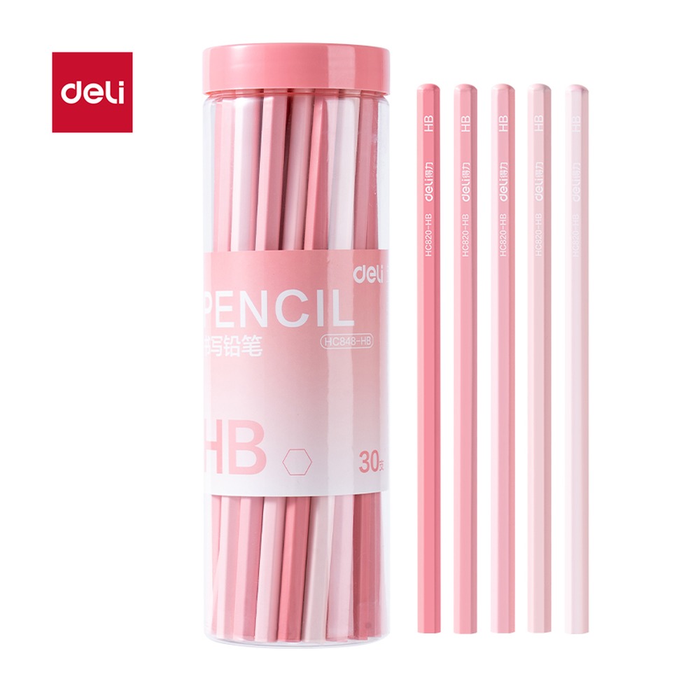DELI/得力 六角杆渐变书写铅笔HB HC848-HB 颜色:粉色；包装:30支/筒 单位:筒