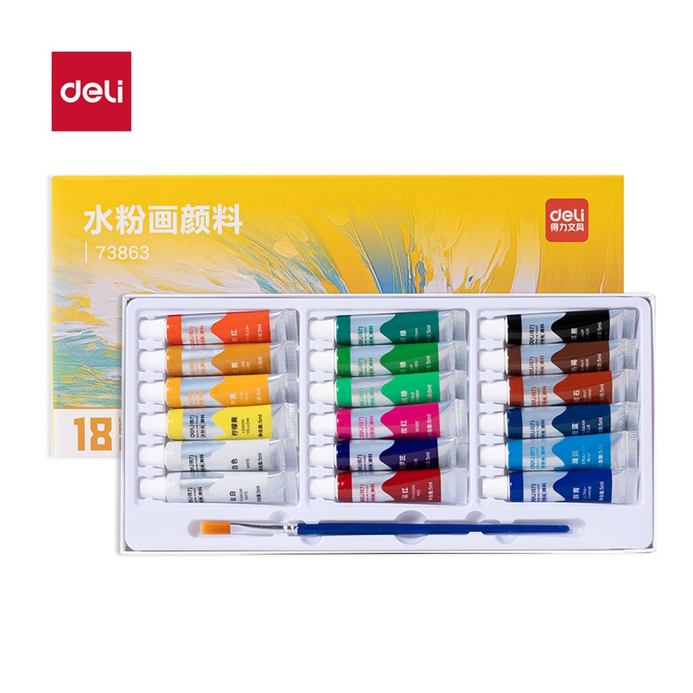 DELI/得力 水粉画新抽拉盒颜料 73864 颜色:混；尺寸:5m；容量:5ml；包装:24色/盒 单位:盒