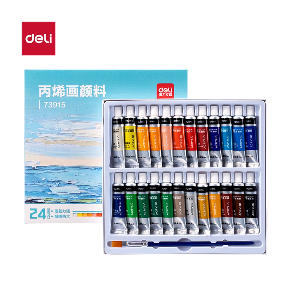 DELI/得力 丙烯画新抽拉盒颜料 73915 颜色:混；尺寸:5m；包装:24色/盒 单位:盒