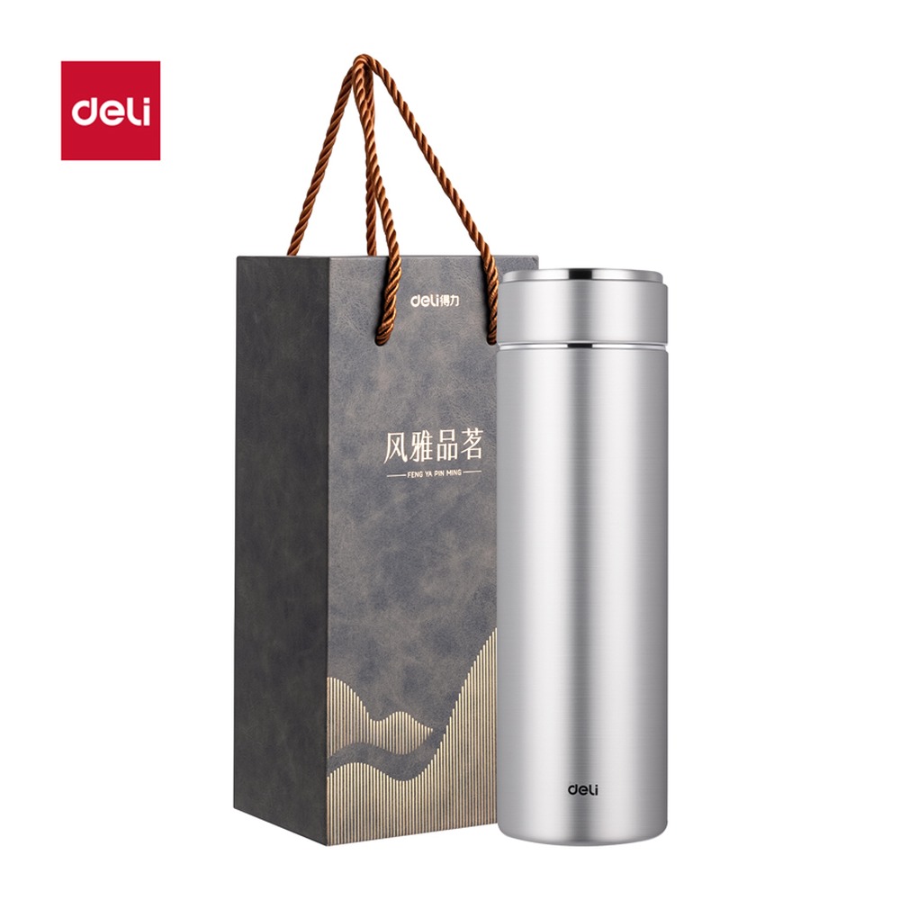 DELI/得力 保温杯 LL627 颜色:银色；尺寸:500m；容量:500mL；包装:礼盒装；结构:旋盖 单位:个