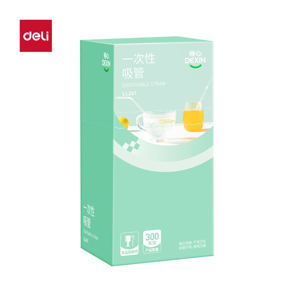 DELI/得力 一次性吸管 LL261 颜色:透明；尺寸:20cm；包装:300支/盒 单位:盒
