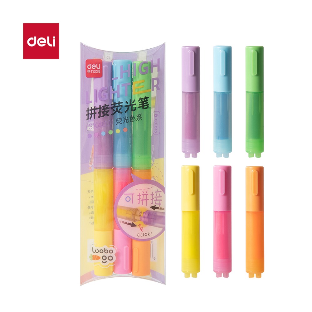 DELI/得力 迷你拼接荧光笔荧光色系 SK403 颜色:混；包装:6支/盒；结构:迷你拼接 单位:盒