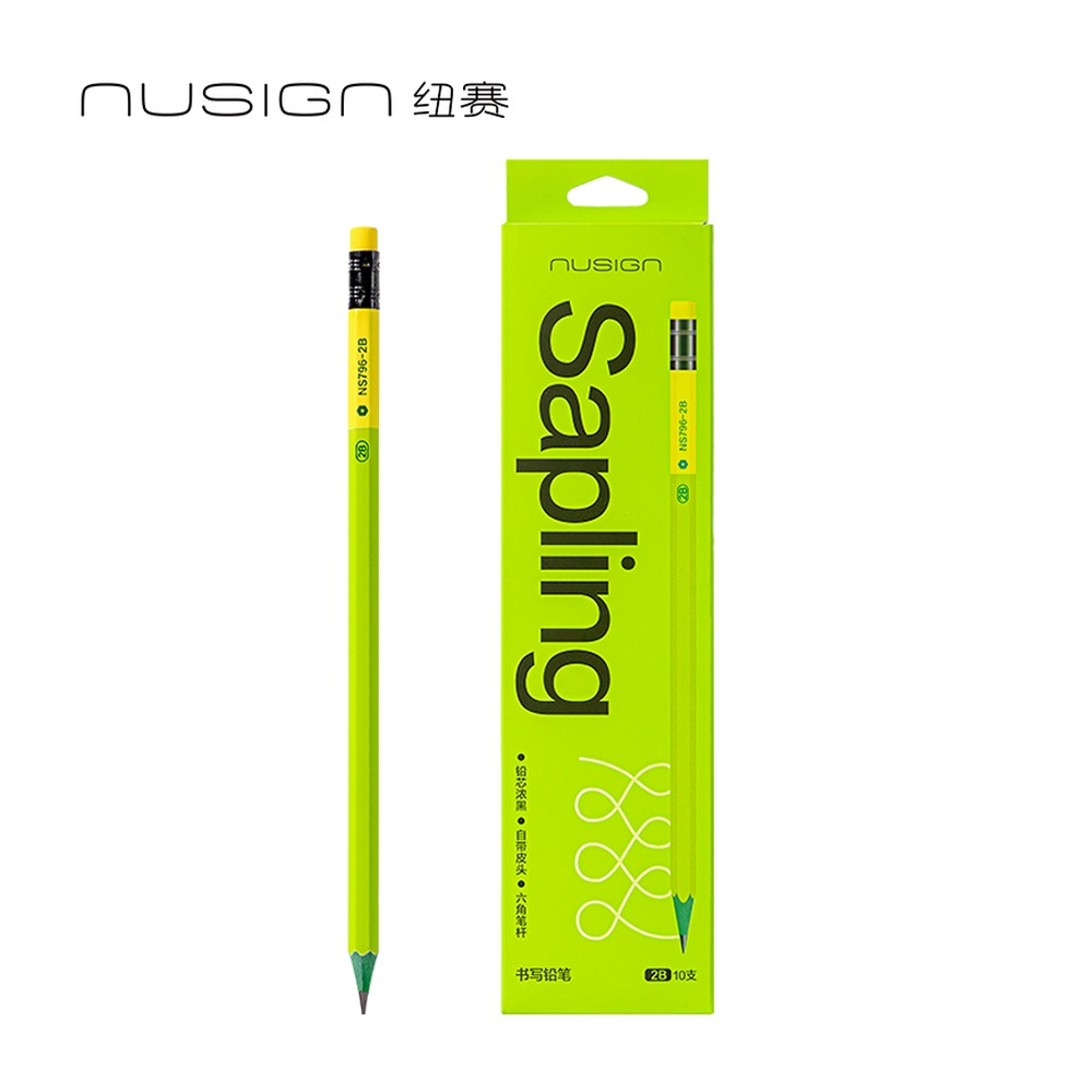 DELI/得力 绿木六角杆皮头纽赛铅笔2B NS796-2B 规格:10支盒；颜色:绿色；材质:根木笔杆+石墨铅芯；尺寸:7.2mmx189mm (单支)；包装:10支/盒；笔芯规格:2B 单位:盒