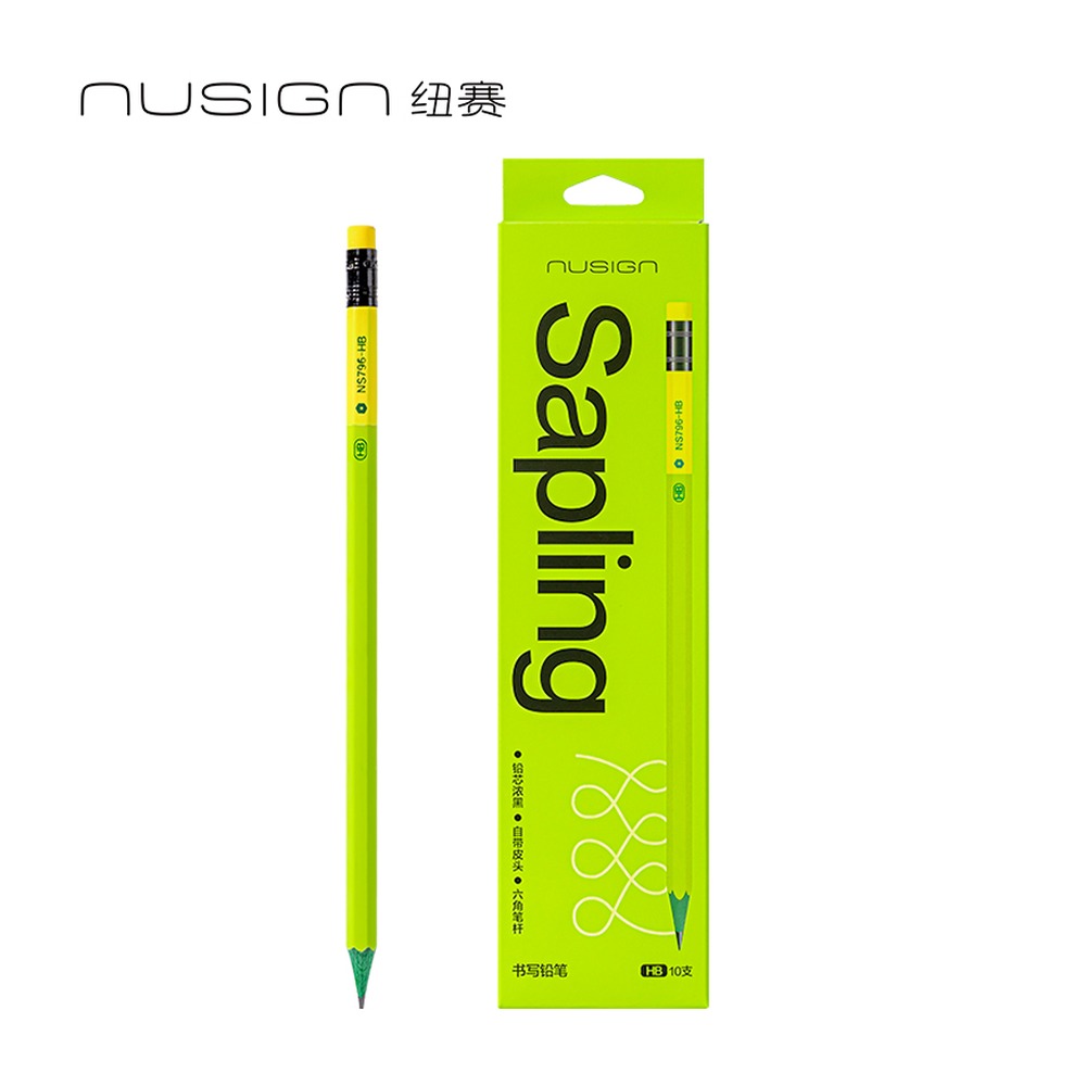 DELI/得力 绿木六角杆皮头纽赛铅笔HB NS796-HB 规格:10支盒；颜色:绿色；材质:根木笔杆+石墨铅芯；尺寸:7.2mmx189mm (单支)；包装:10支/盒；笔芯规格:HB 单位:盒