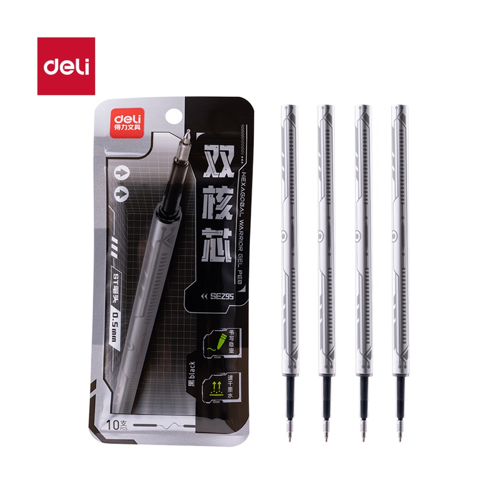 DELI/得力 赛博朋克速干中性笔替芯按动 SE295 颜色:黑；尺寸:0.5mm；包装:10支/袋；笔芯规格:0.5mm，按动双珠ST头 单位:袋