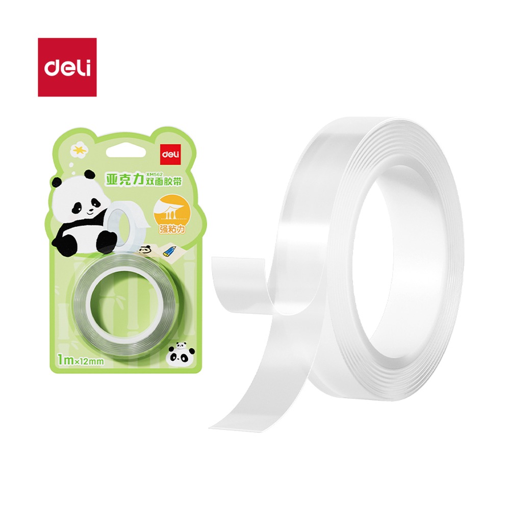 DELI/得力 纳米胶带 XM562 颜色:透明；尺寸:1m*12mm*1mm；包装:1卷/卡；结构:熊猫系列；笔芯规格:12mm/1mm 单位:卡