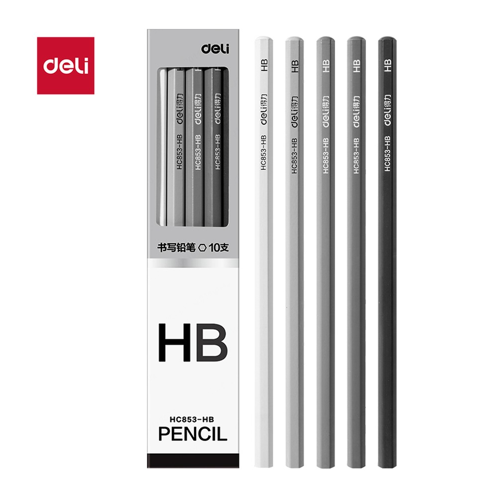 DELI/得力 六角杆灰色渐变书写铅笔HB HC853-HB 颜色:混；包装:10支/盒；结构:六角杆；适用:HB 单位:盒