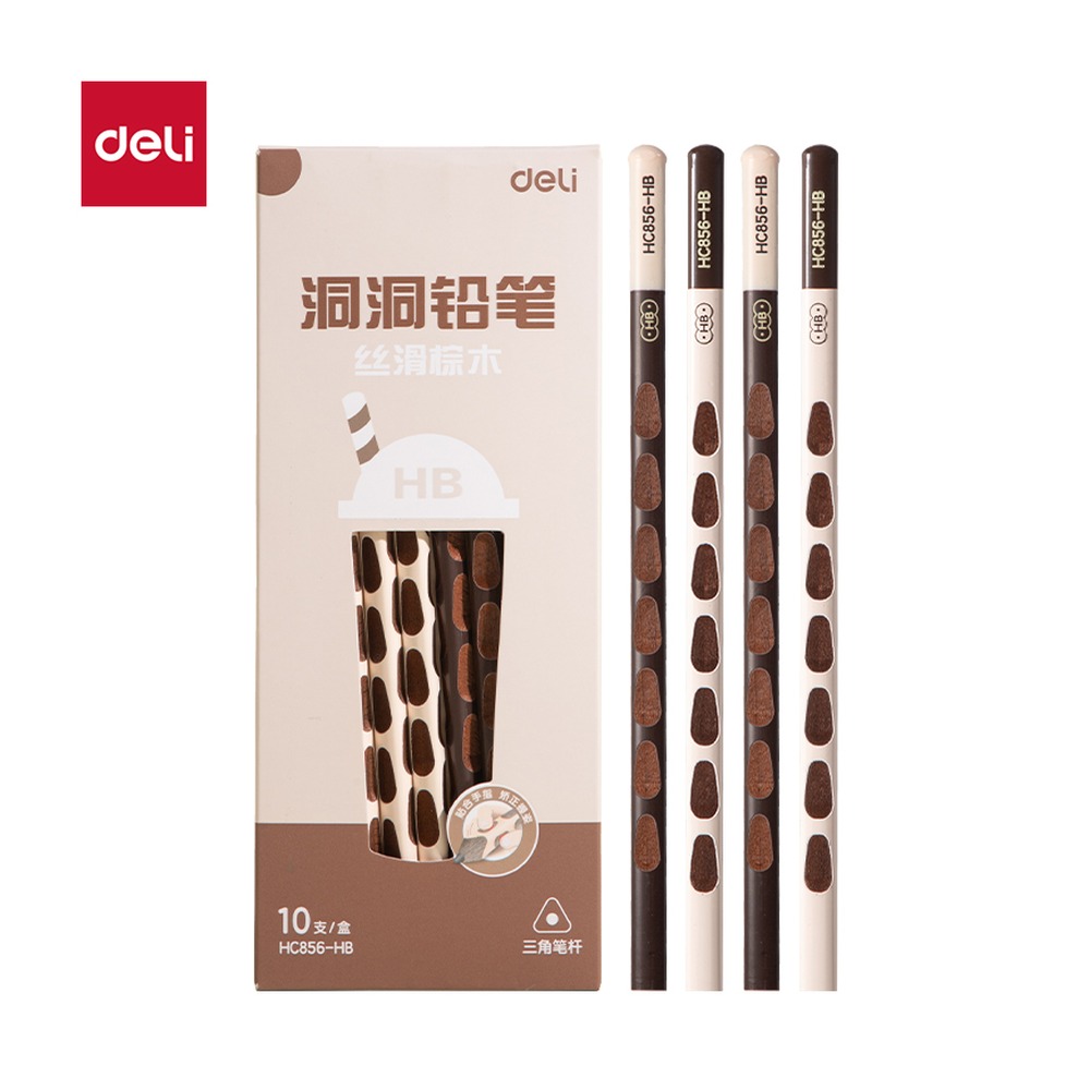DELI/得力 棕木洞洞书写铅笔HB HC856-HB 颜色:混；材质:棕木；包装:10支/盒；适用:HB 单位:盒