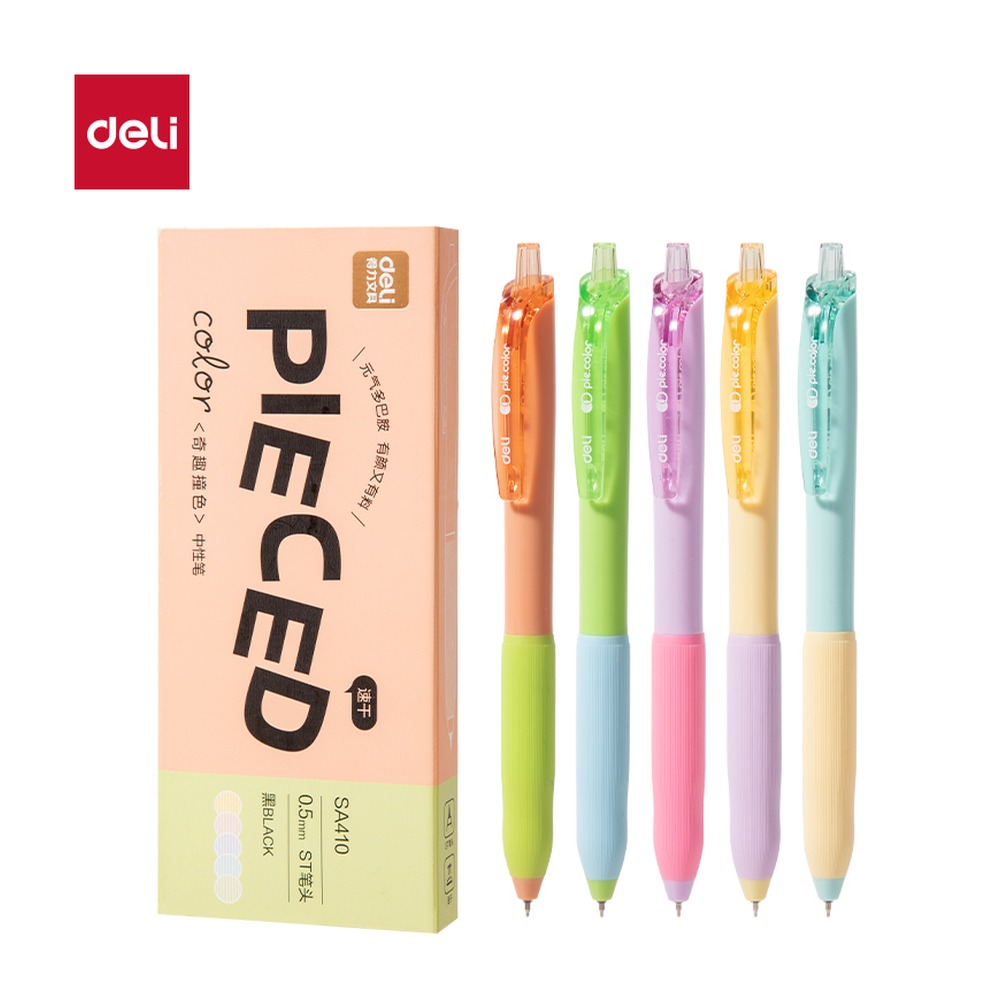 DELI/得力 速干按动常规中性笔 SA410 颜色:黑；尺寸:0.5mm；包装:5支/盒；笔芯规格:0.5mmST头 单位:盒
