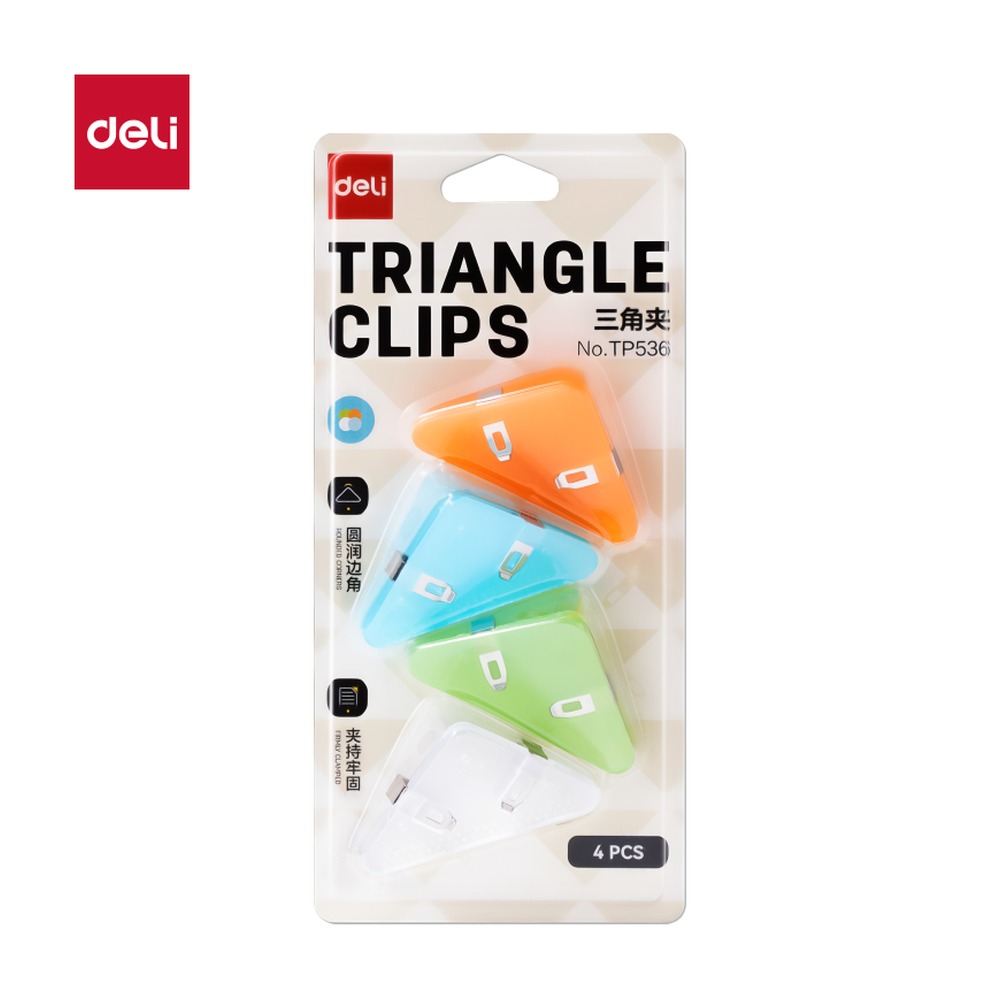 DELI/得力 三角夹夹宽插 TP536 颜色:混；尺寸:52MM；包装:4个/卡；笔芯规格:52MM 单位:卡