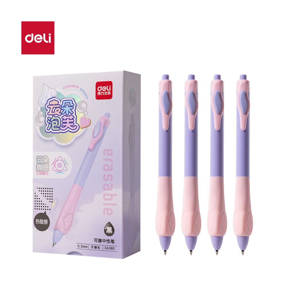 DELI/得力 云朵泡芙按动可擦中性笔 SA380 颜色:黑；尺寸:0.5mm；笔芯规格:0.5mm子弹头 单位:支