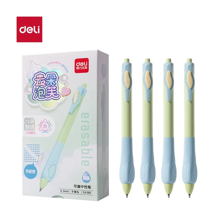 DELI/得力 云朵泡芙按动可擦中性笔 SA380 颜色:晶蓝；尺寸:0.5mm；笔芯规格:0.5mm子弹头 单位:支