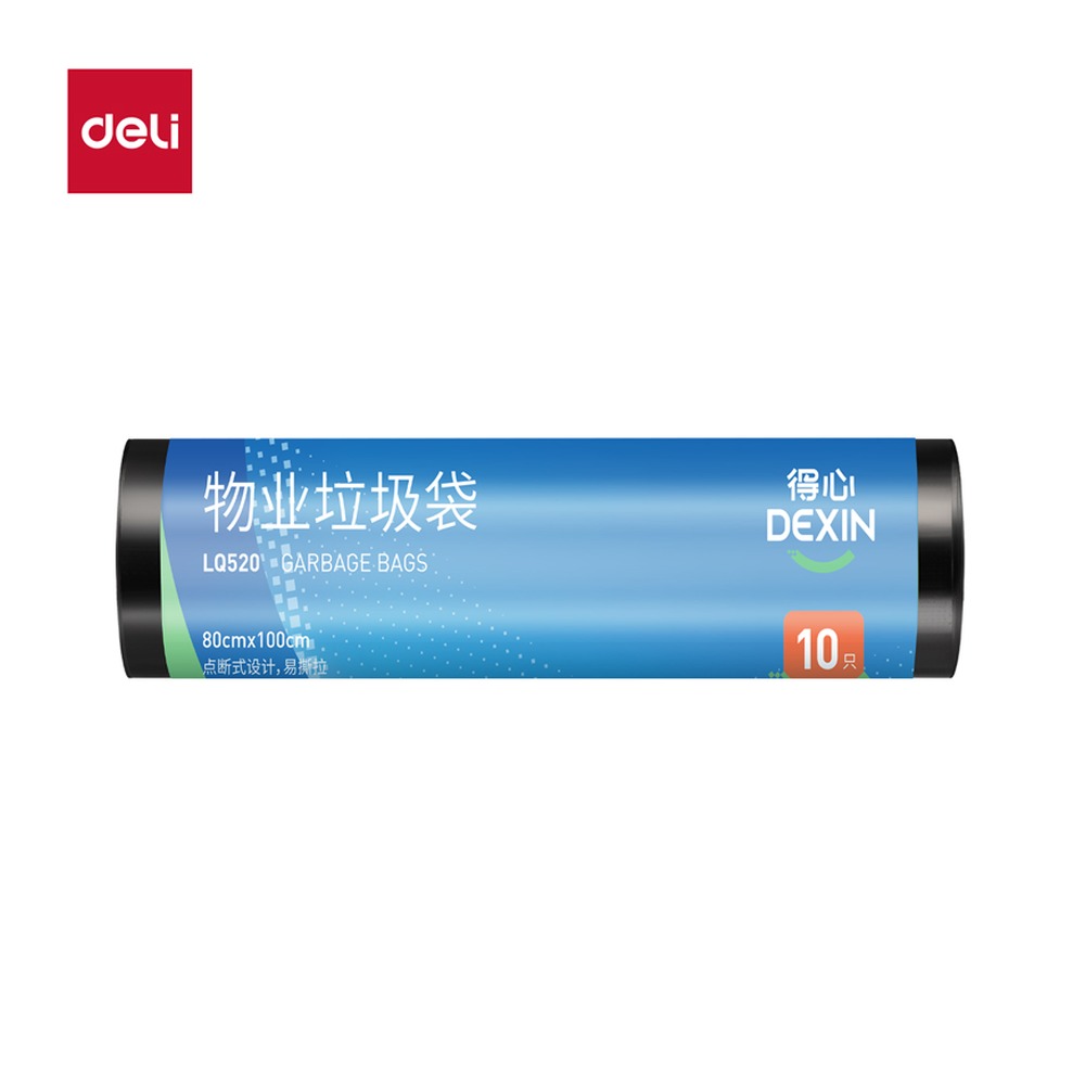 DELI/得力 物业垃圾袋 LQ520 颜色:黑色；尺寸:100cm；包装:10只/卷 单位:卷