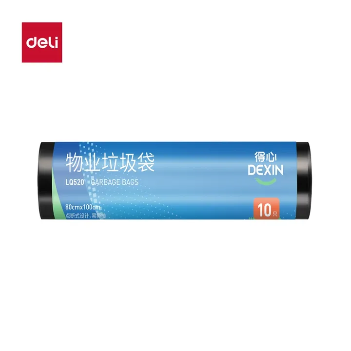 DELI/得力 物业垃圾袋 LQ520 颜色:黑色；尺寸:100cm；包装:10只/卷 单位:卷