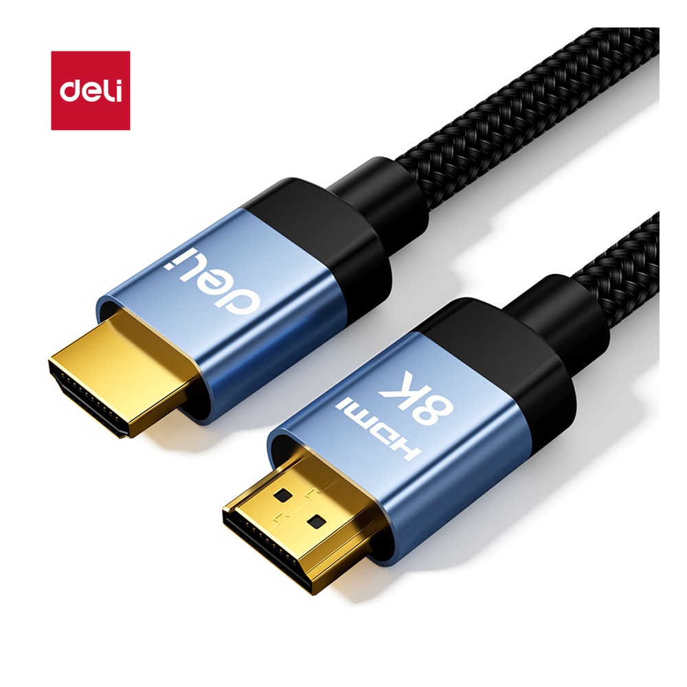 DELI/得力 HDMI2.1线8K棉网款 AF150H-20 颜色:黑色；材质:棉网；尺寸:2米；容量:2.148Gb 单位:条
