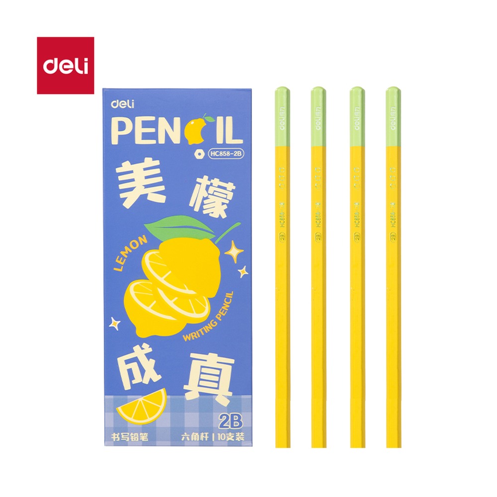 DELI/得力 六角杆书写铅笔2B HC858-2B 颜色:黄；包装:10支//盒；其他:2B 单位:盒