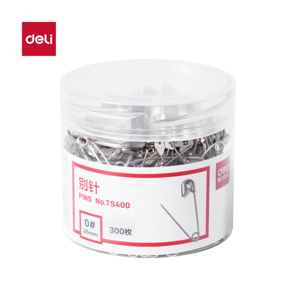 DELI/得力 别针 TS400 颜色:银；包装:300枚/筒；其他:0# 单位:筒