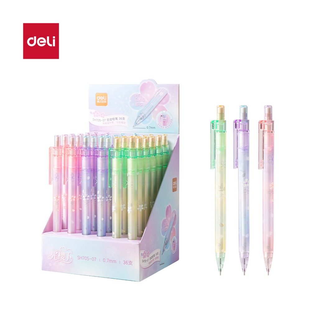 DELI/得力 樱花塑料活动铅笔 SH705-07 颜色:混；材质:塑料；尺寸:0.7mm；笔芯规格:0.7mm 单位:支