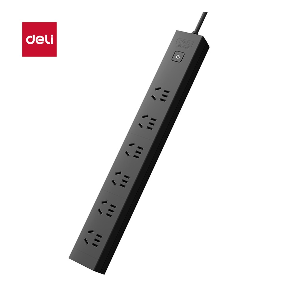 DELI/得力 LU5060PDU插座6组1.8米纸 LU5060(1.8) 颜色:黑色；尺寸:1.8米；包装:纸盒装；额定功率:2500W；结构:6组 单位:个