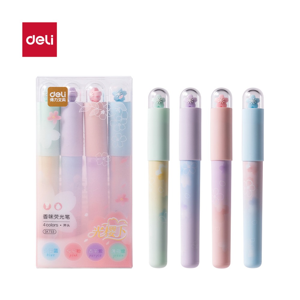 DELI/得力 樱花荧光笔 SK733 颜色:混；包装:4支/盒 单位:盒