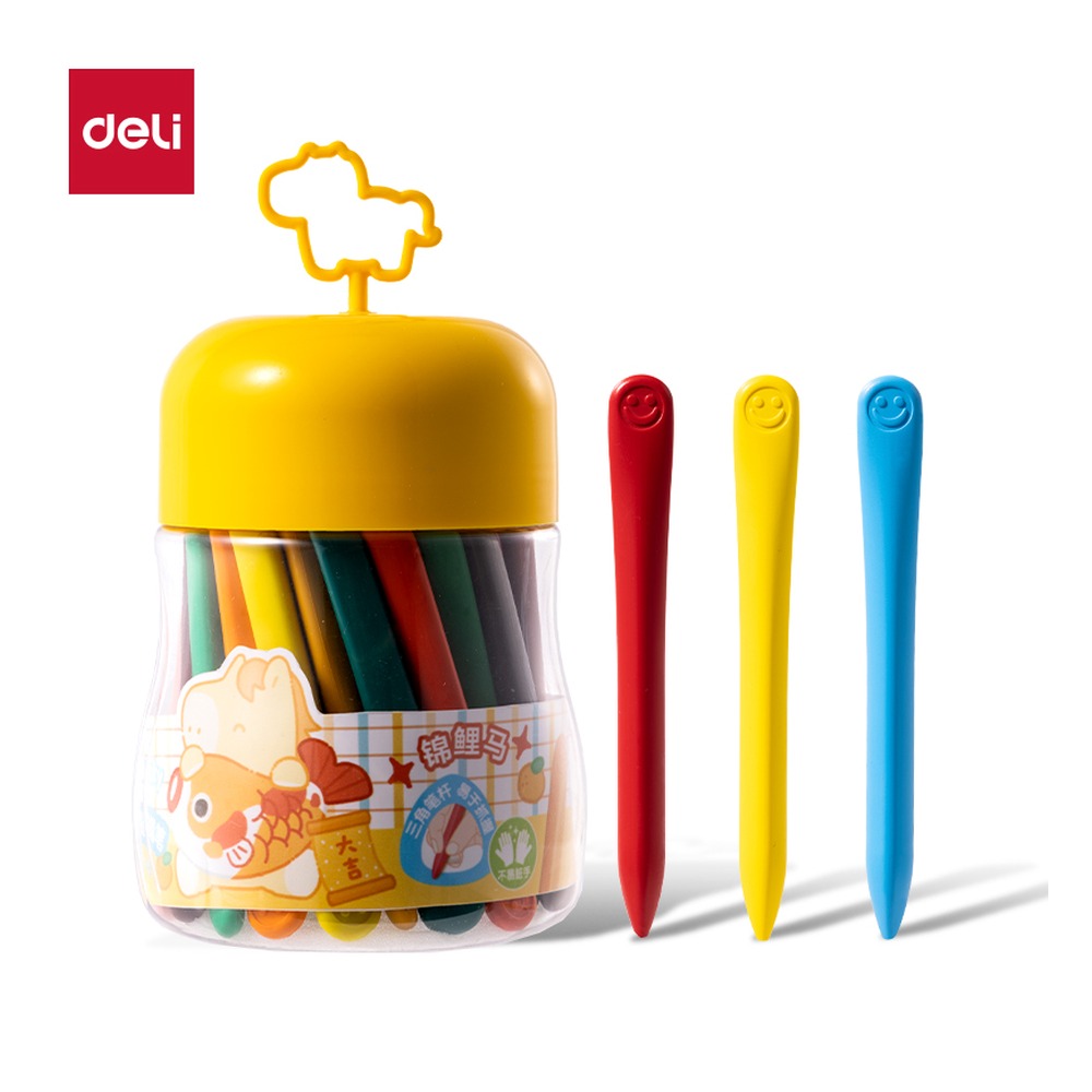 DELI/得力 三角杆易握蜡笔 MAN038-48 颜色:混；包装:48色/筒 单位:筒