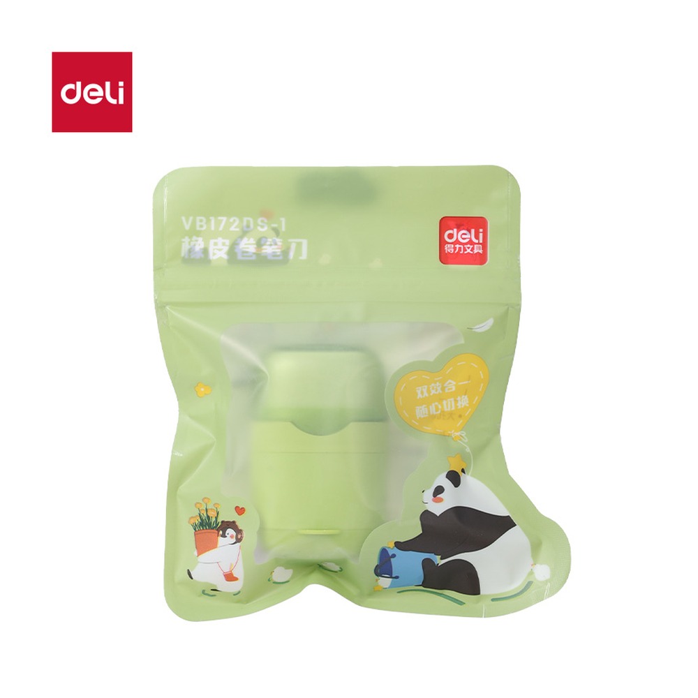 DELI/得力 熊猫款双孔橡皮卷笔刀 VB172DS-1 颜色:绿 单位:个