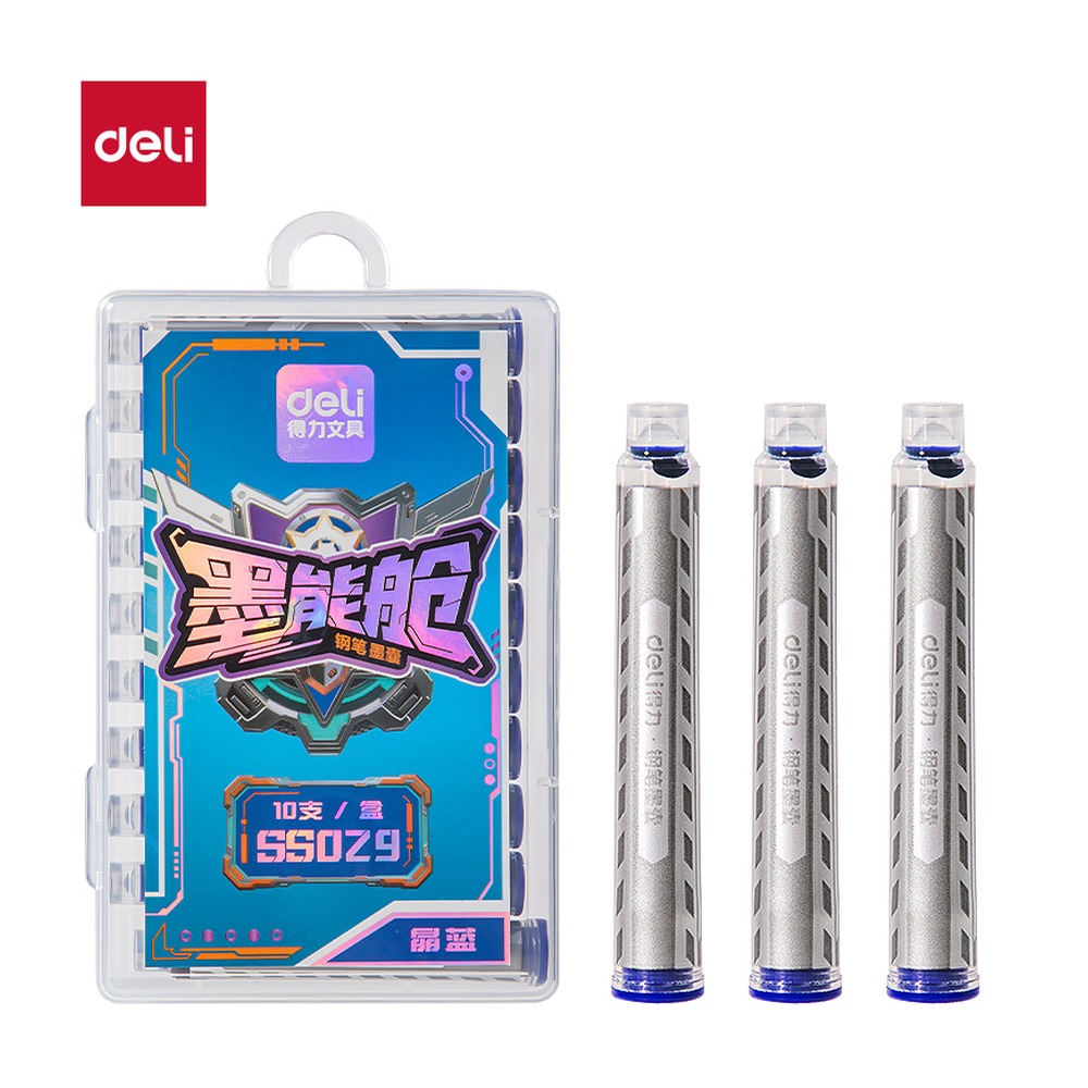 DELI/得力 六边形战士墨能舱易水洗学生钢笔墨囊 SS029 颜色:晶蓝；包装:10支/盒 单位:盒