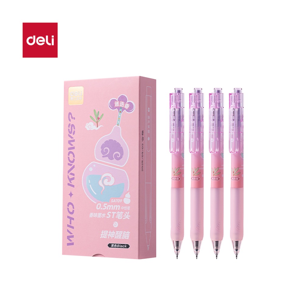 DELI/得力 葫芦系列香味按动中性笔 SA709 颜色:黑；尺寸:0.5mm；笔芯规格:0.5mmST笔头 单位:支