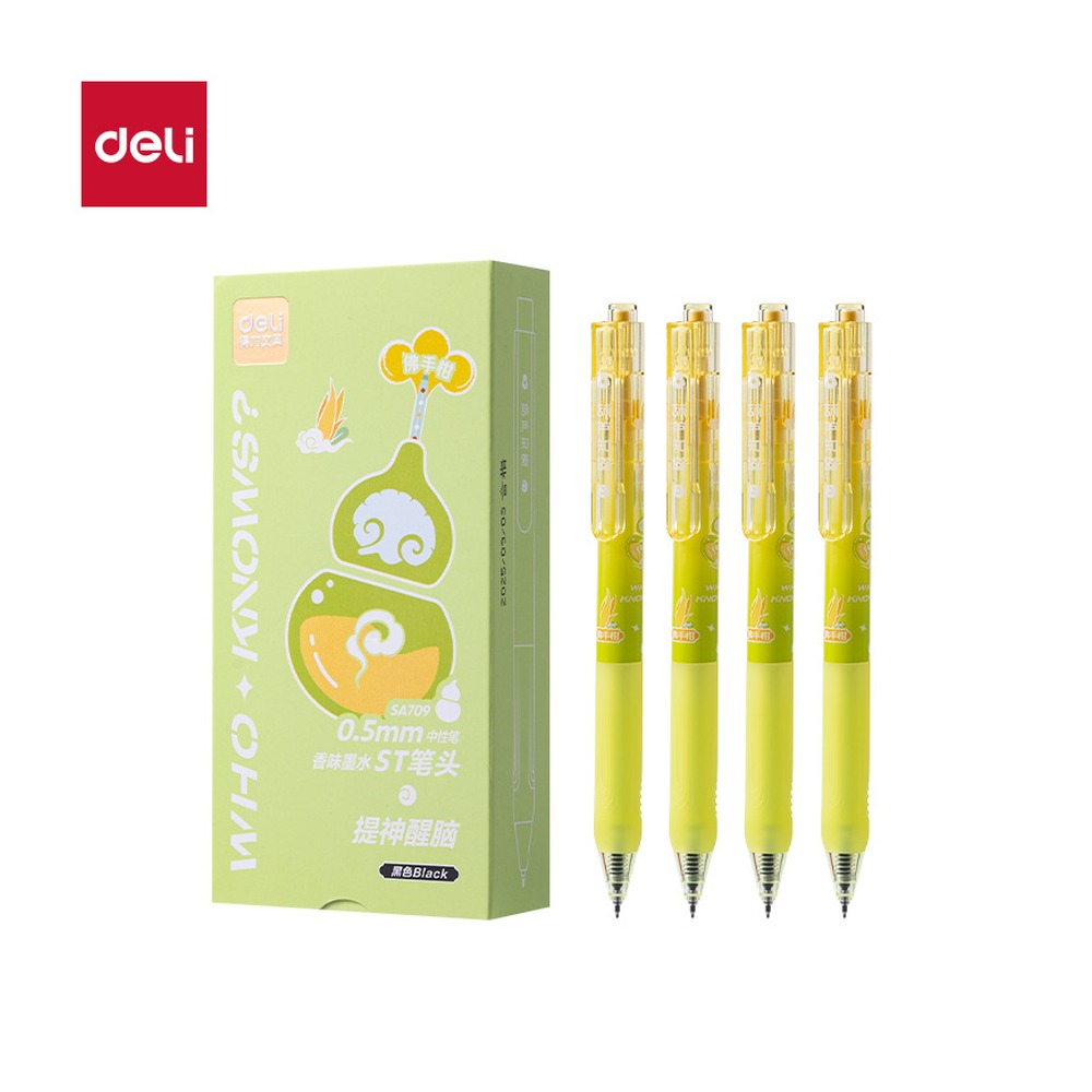 DELI/得力 葫芦系列香味按动中性笔 SA709 颜色:黑；尺寸:0.5mm；笔芯规格:0.5mmST笔头 单位:支