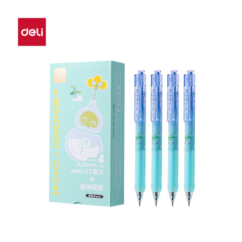 DELI/得力 葫芦系列香味按动中性笔 SA709 颜色:黑；尺寸:0.5mm；笔芯规格:0.5mmST笔头 单位:支