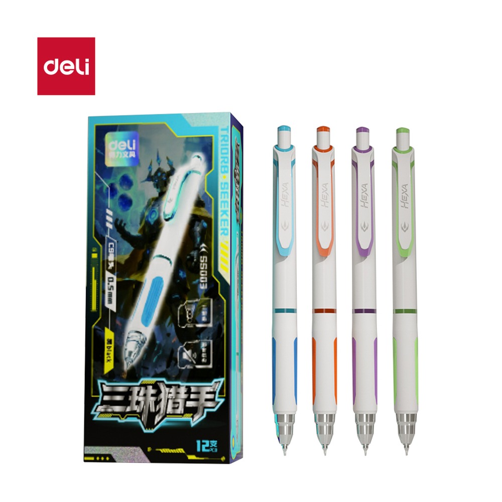 DELI/得力 六边形战士三珠猎手中性笔三珠CS头 SS003 颜色:黑；尺寸:0.5mm；结构:三珠CS头；笔芯规格:0.5mm 单位:支