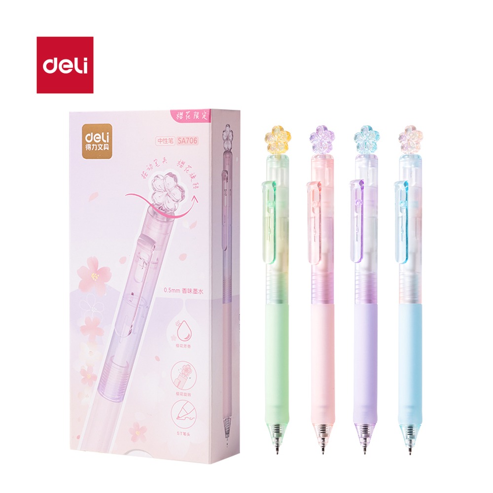 DELI/得力 樱花系列香味按动中性笔 SA706 颜色:黑；尺寸:0.5mm；笔芯规格:0.5mmST笔头 单位:支