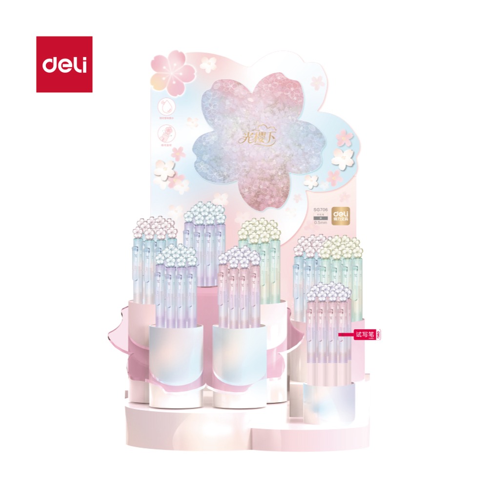 DELI/得力 樱花系列香味按动中性笔展架 SG706 颜色:黑；包装:96/架 单位:套