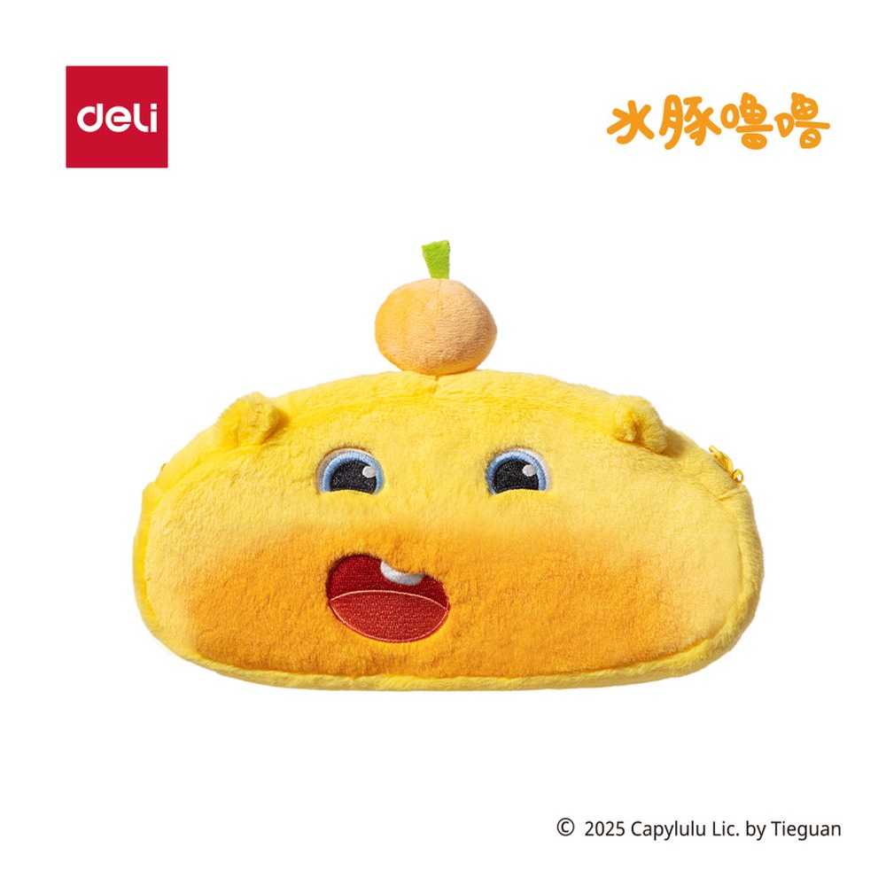 DELI/得力 水豚噜噜抽拉毛绒笔袋 ST633 颜色:黄 单位:个