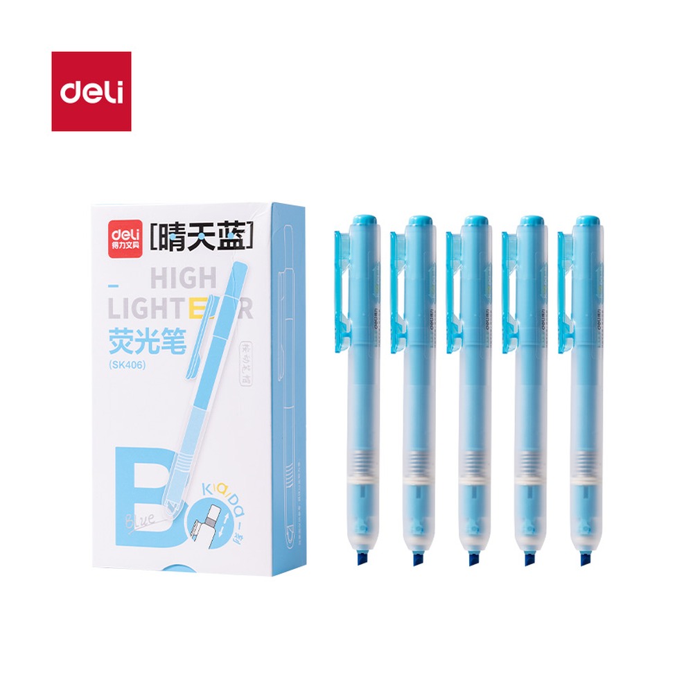 DELI/得力 按动荧光笔荧光色系 SK406 颜色:蓝色 单位:支
