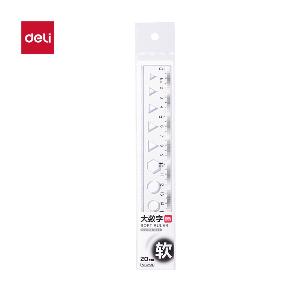 DELI/得力 简约软直尺 VC258 颜色:透明；尺寸:20cm 单位:把