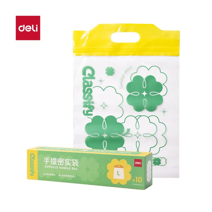 DELI/得力 L号手提密实袋 PP163 颜色:绿色；材质:PP；包装:10个/盒 单位:盒