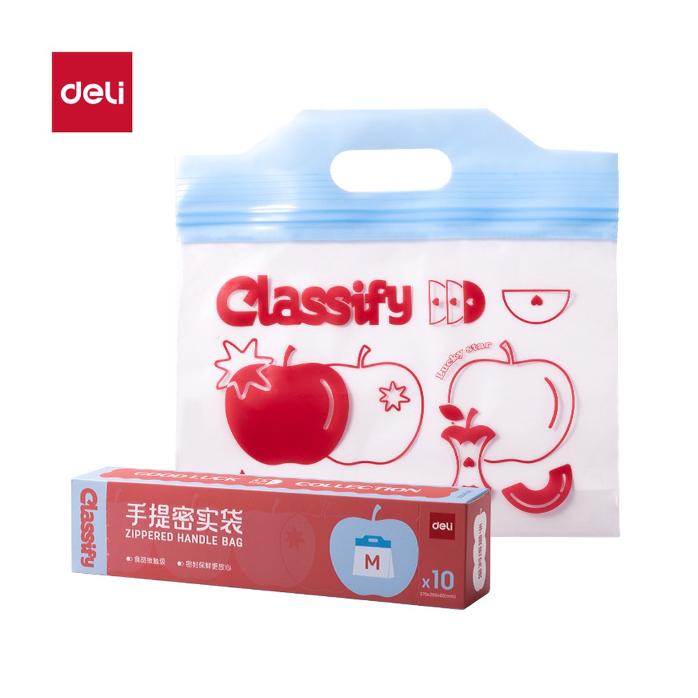 DELI/得力 M号手提密实袋 PP162 颜色:红色；材质:PP；包装:10个/盒 单位:盒