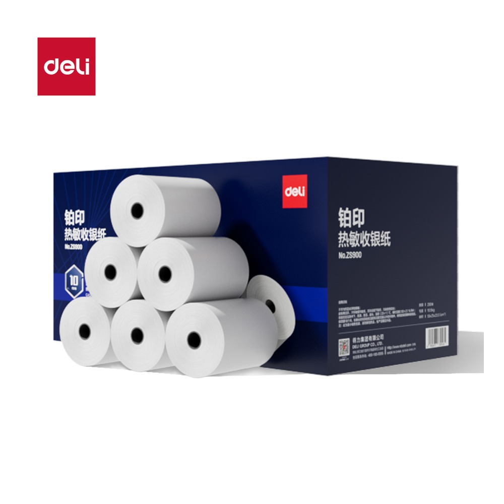 DELI/得力 铂印收银纸型 ZS900 颜色:混；尺寸:57*50型-10米/57*50；包装:200卷/箱 单位:箱