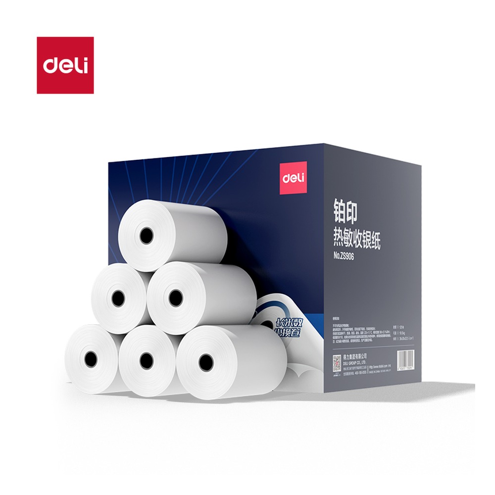 DELI/得力 铂印收银纸型 ZS906 颜色:混；尺寸:80*60型-40米/80*60；包装:120卷/箱 单位:箱