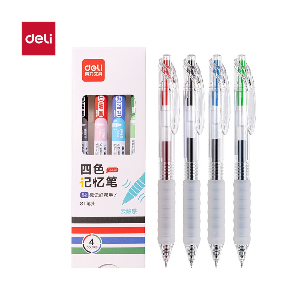 DELI/得力 按动常规中性笔 SA440 规格:墨水颜色；颜色:混色；尺寸:0.5mm；包装:4支/盒；笔芯规格:0.5mmST头 单位:盒