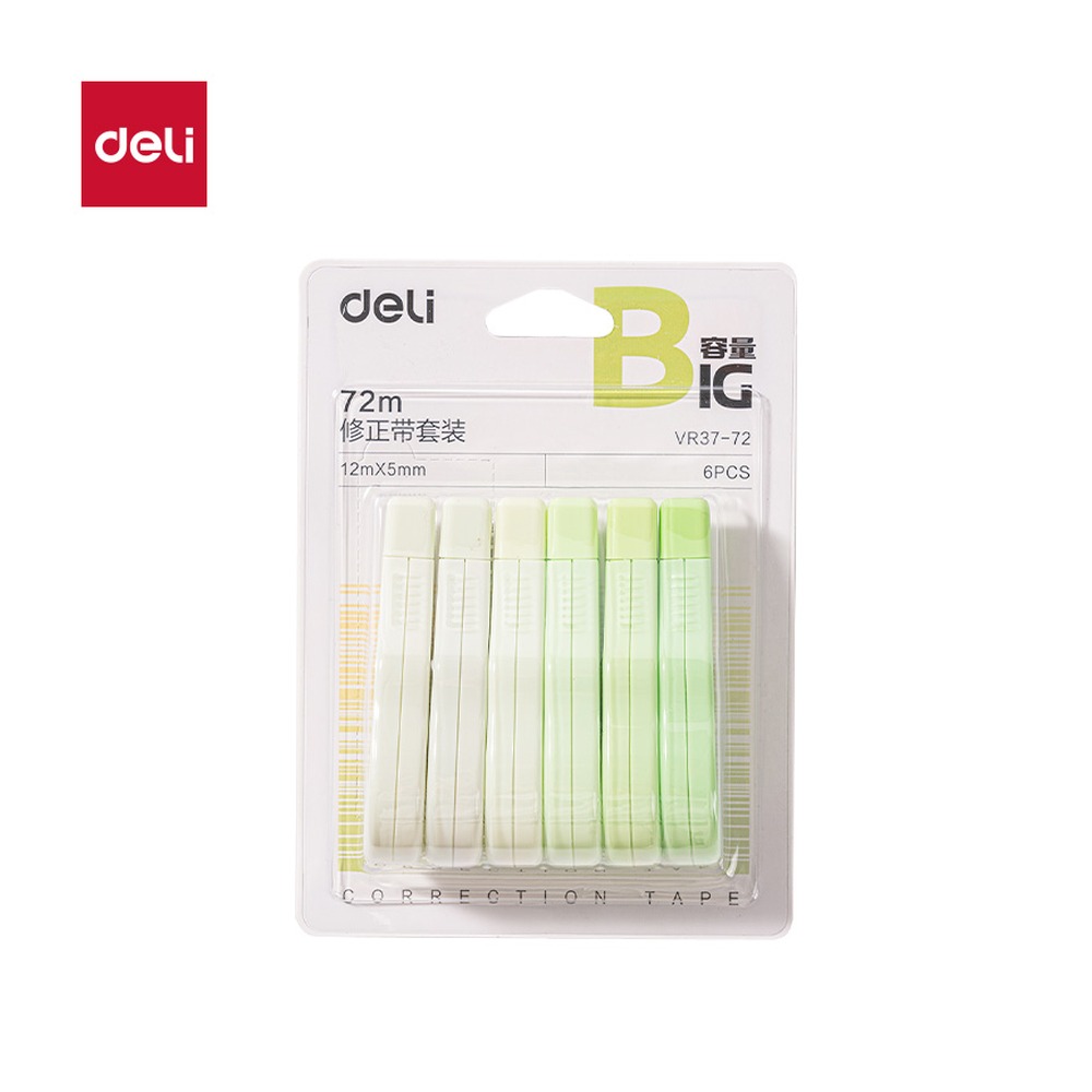 DELI/得力 修正带 VR37-72 颜色:绿色；尺寸:5mm*72m；笔芯规格:5mm 单位:套